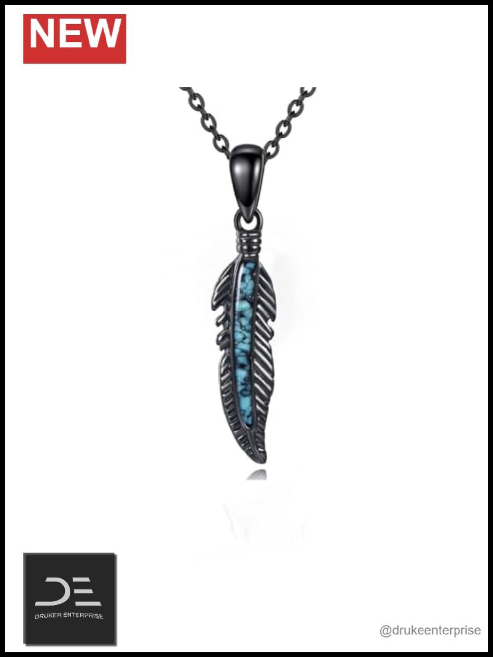 Black Feather Turquoise Necklace S925 Sterling Silver Punk Gothic Pendant